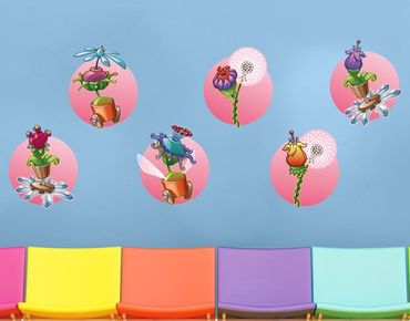 Wandtattoo Kinderzimmer Fliegender Bauernhof Blumenband in Rosa