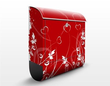 Briefkasten Rot mit Zeitungsfach - Hearts of Flower - Wandbriefkasten