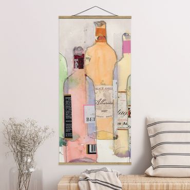 Stoffbild mit Posterleisten - Weinflaschen in Wasserfarbe II - Hochformat 1:2