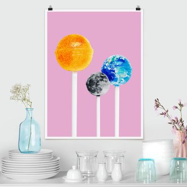 Poster - Jonas Loose - Lollipops mit Planeten - Hochformat 3:4