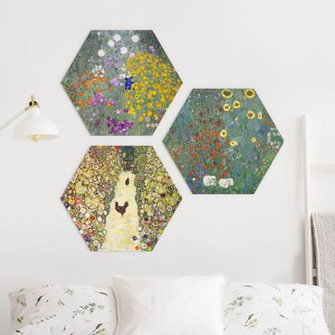 Hexagon Bild Forex 3-teilig - Gustav Klimt - Im Garten