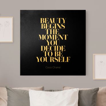 Leinwandbild Gold - Be yourself Coco Chanel Schwarz - Quadrat 1:1