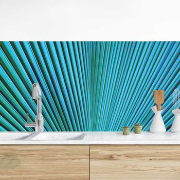 Küchenrückwand - Tropische Pflanzen Palmenblatt in Türkis II
