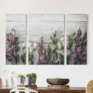 Leinwandbild 3-teilig - Tulpen-Rose Shabby Holzoptik - Triptychon