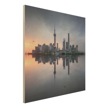 Holzbild - Shanghai Skyline Morgenstimmung - Quadrat 1:1