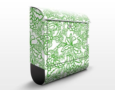 Briefkasten mit Zeitungsfach - Orientalische Ranken Muster - Briefkasten Blumen Grün