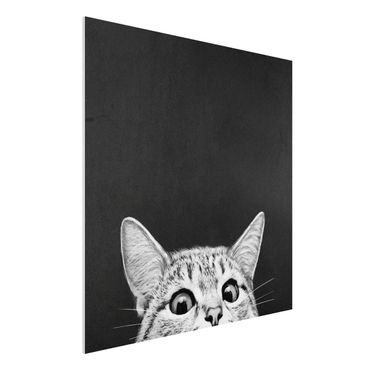 Forex Fine Art Print - Illustration Katze Schwarz Weiß Zeichnung - Quadrat 1:1