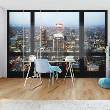 Schiebegardinen Set - Fensterblick auf beleuchtete Skyline von London - Flächenvorhänge