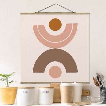 Stoffbild mit Posterleisten - Line Art Abstrakte Formen Pastell - Quadrat 1:1