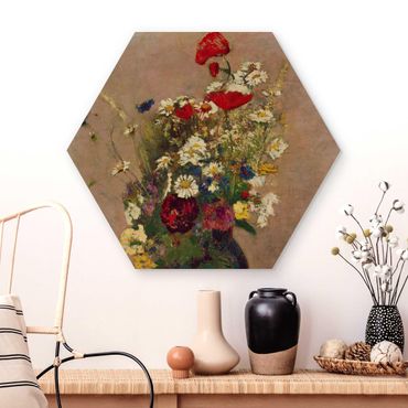 Hexagon Bild Holz - Odilon Redon - Blumenvase mit Mohn