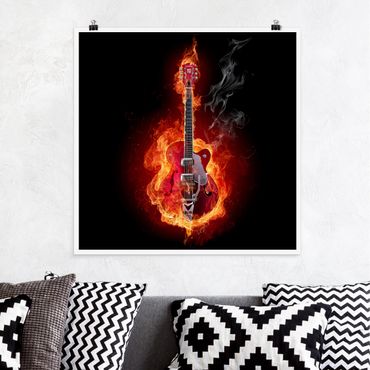 Poster - Gitarre in Flammen - Quadrat 1:1