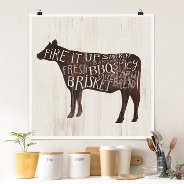 Poster - Bauernhof BBQ - Kuh - Quadrat 1:1