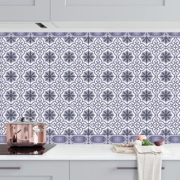 Küchenrückwand - Geometrischer Fliesenmix Kreuz Violett