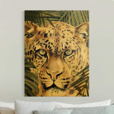 Leinwandbild Gold - Leopard im Dschungel - Hochformat 3:4