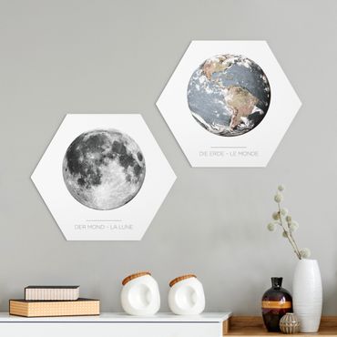 Hexagon Bild Forex 2-teilig - Mond und Erde