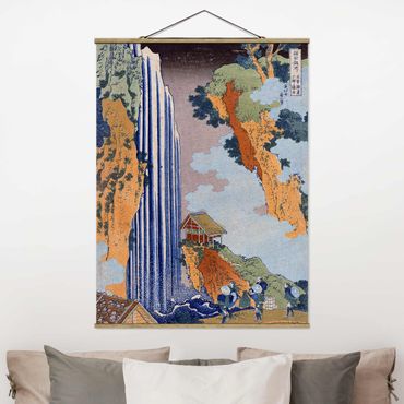 Stoffbild mit Posterleisten - Katsushika Hokusai - Ono Wasserfall - Hochformat 3:4
