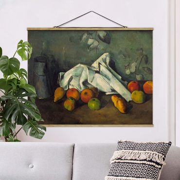 Stoffbild mit Posterleisten - Paul Cézanne - Milchkanne und Äpfel - Querformat 4:3