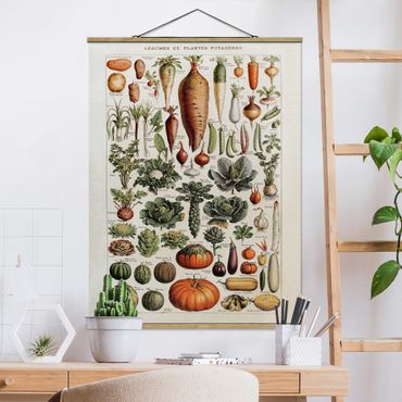 Stoffbild mit Posterleisten - Vintage Lehrtafel Gemüse - Hochformat 3:4
