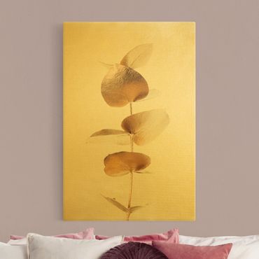 Leinwandbild Gold - Goldener Eukalyptuszweig - Hochformat 2:3