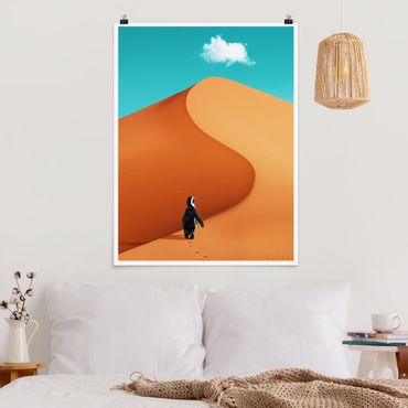 Poster - Jonas Loose - Wüste mit Pinguin - Hochformat 4:3