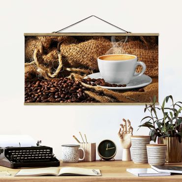 Stoffbild mit Posterleisten - Kaffee am Morgen - Querformat 2:1