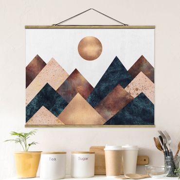 Stoffbild mit Posterleisten - Elisabeth Fredriksson - Geometrische Berge Bronze - Querformat 4:3