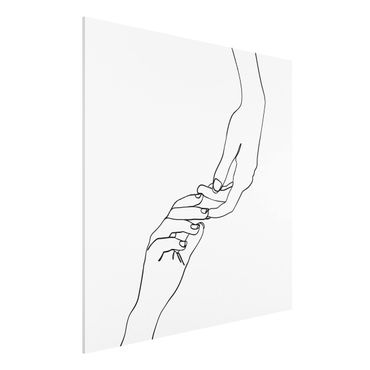 Forex Fine Art Print - Line Art Hände Berührung Schwarz Weiß - Quadrat 1:1