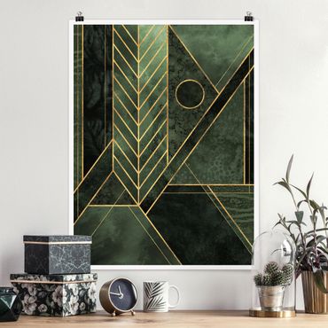 Poster - Geometrische Formen Smaragd Gold - Hochformat 4:3