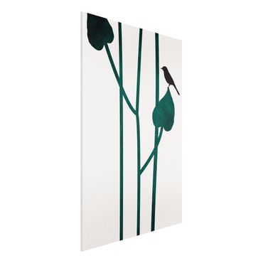 Forex Fine Art Print - Grafische Pflanzenwelt - Vogel auf Blatt - Hochformat 3:2