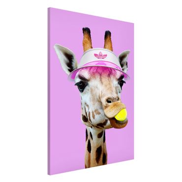 Magnettafel - Jonas Loose - Giraffe beim Tennis - Memoboard Hochformat 3:2