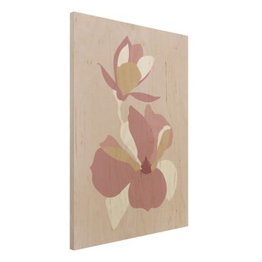Holzbild - Line Art Blüten Pastell Rosa - Hochformat 4:3