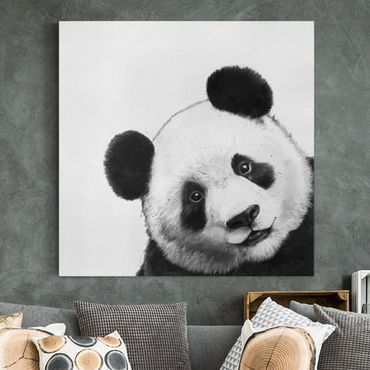 Leinwandbild - Illustration Panda Schwarz Weiß Malerei - Quadrat 1:1