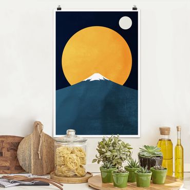 Poster - Sonne, Mond und Berge - Hochformat 3:2