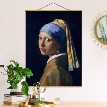 Stoffbild mit Posterleisten - Jan Vermeer van Delft - Das Mädchen mit dem Perlenohrgehänge - Hochformat 3:4