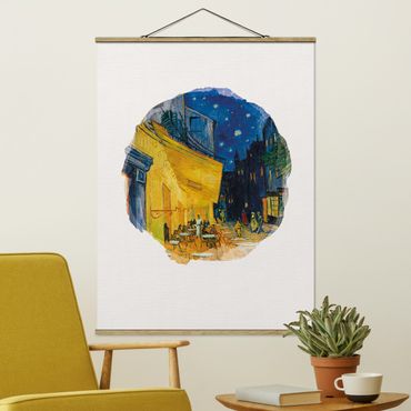Stoffbild mit Posterleisten - Wasserfarben - Vincent van Gogh - Café-Terrasse in Arles - Hochformat 3:4