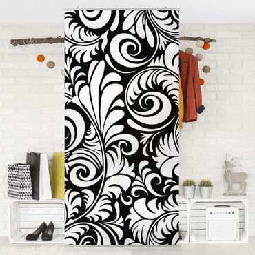 Raumteiler - Black and White Leaves Pattern 250x120cm