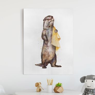 Leinwandbild - Illustration Otter mit Handtuch Malerei Weiß - Hochformat 4:3