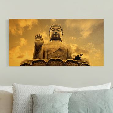 Leinwandbild Gold - Großer Buddha Sepia - Querformat 2:1