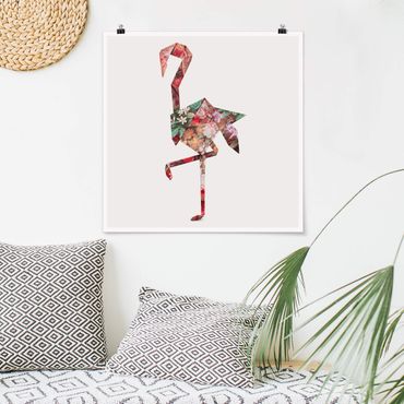 Poster - Jonas Loose - Origami Flamingo - Quadrat 1:1