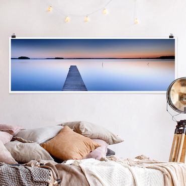Poster - Flusssteg bei Sonnenuntergang - Panorama Querformat