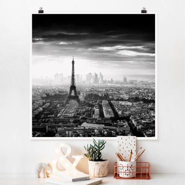 Poster - Der Eiffelturm von Oben Schwarz-weiß - Quadrat 1:1