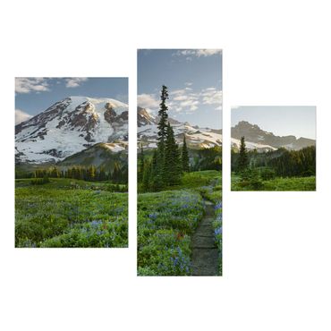 Leinwandbild 3-teilig - Bergblick Wiesenpfad - Collage 1