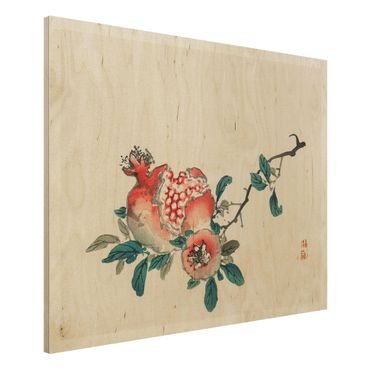 Holzbild - Asiatische Vintage Zeichnung Granatapfel - Querformat 3:4