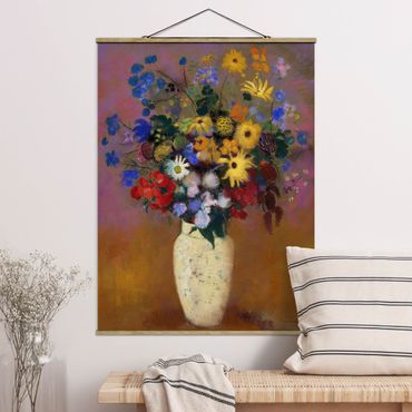 Stoffbild mit Posterleisten - Odilon Redon - Blumen in einer Vase - Hochformat 3:4