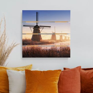 Holzbild - Windmühlen von Kinderdijk - Quadrat 1:1