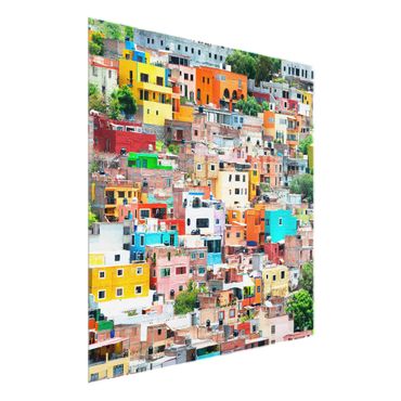 Glasbild - Farbige Häuserfront Guanajuato - Quadrat 1:1