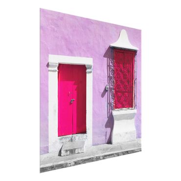 Glasbild - Rosa Fassade Pinke Tür - Quadrat 1:1