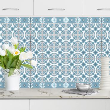 Küchenrückwand - Geometrischer Fliesenmix Kreise Blaugrau