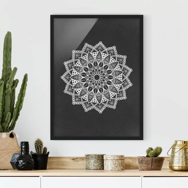 Bild mit Rahmen - Mandala Illustration Ornament weiß schwarz - Hochformat 4:3