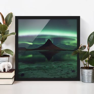 Bild mit Rahmen - Polarlicht in Island - Quadrat 1:1